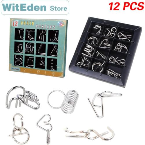 3D Metal Wire Puzzle 12PCS/Sets Classic Knot Intelligence Buckle Interlocking Brain Teaser Antistress Educational Game Toys