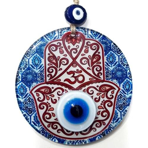 Abundance Hand Patterned Fusion Glass Handmade 12 x 12 Centimeter Wall Ornament with Evil Eye Beads