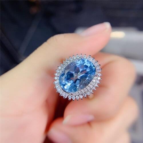 WEAINY Exquisite Blue Topaz Ring, Approximately 9 Carats Gemstone, Real S925 Sterling Silver Ring, Birthstone, Engagement Ring
