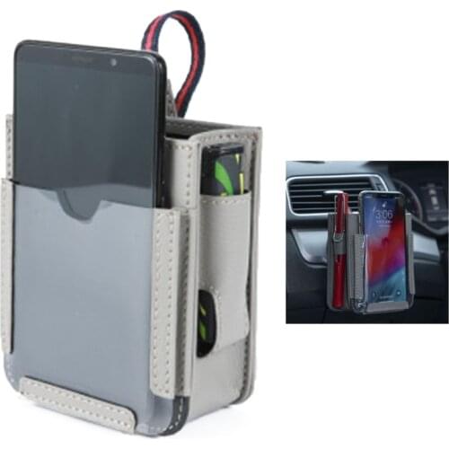 Portable Vent Pocket Storage Holder No Noise Leather Storage Bag Organizer with Charging Port for Phone