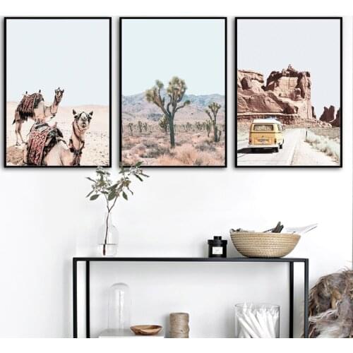 Desert Camel Cactus Bus Mountain Landscape Wall Art Canvas Painting Nordic Posters And Prints Wall Pictures Living Room Decor