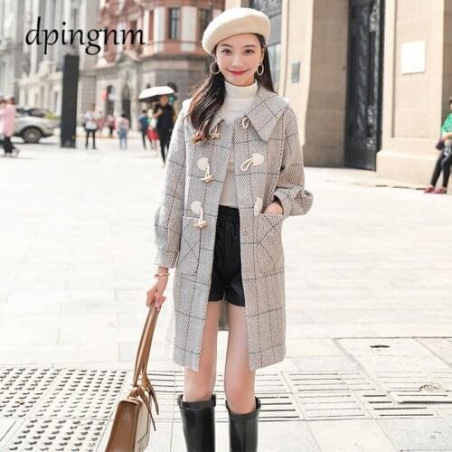 Plaid woolen coat womens mid-length woolen cloth new autumn and winter woolen cloth popular woolen coat