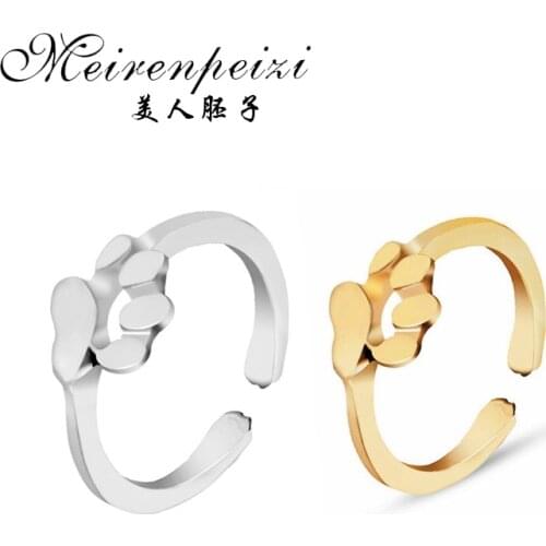 Adjustable Cute Cat Dog Paw Ring Pet Finger Rings For Women Girl Xmas Gift New Puppy Paw Memorial Ring Jewelry