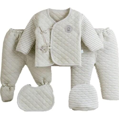 5Pcs/set Newborn Baby Cotton Clothes Set Infant Baby Girls Boys Warm Thickening Underwear Suit Toddler Outfit for Newborn D0AF