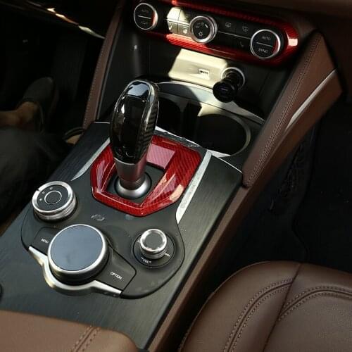 Red Real Carbon Fiber For Alfa Romeo Giulia Car Center Console Gear Shift Panel Cover Trim For Alfa Romeo Stelvio 2017 2018 2019