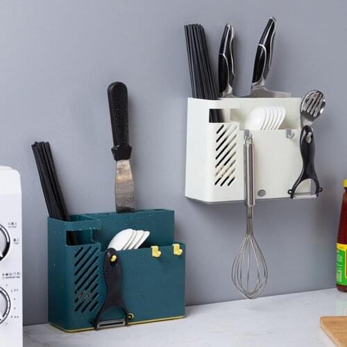 Kitchen Wall Mount Drain Drying Rack Chopsticks Cutlery Fork Holder Storage Box
