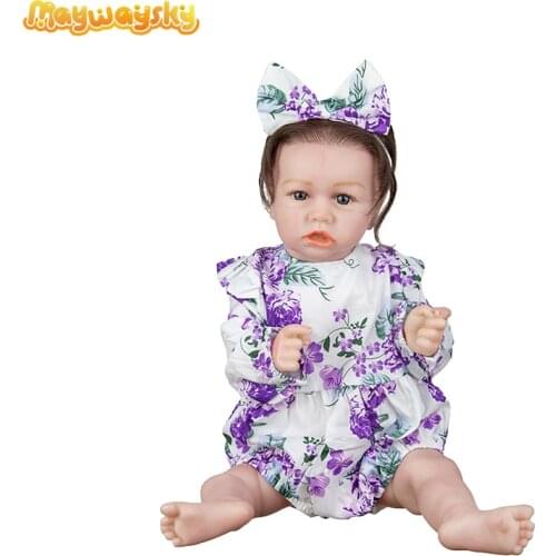 Maywaysky 20" Saskia Silicon Reborn Bebe Doll With Purple Eyes Curly Hair