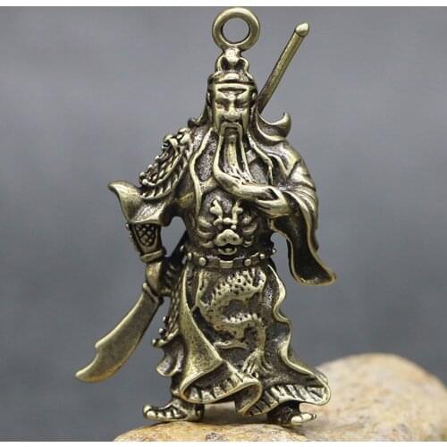 Brass Key Pendant Pure Copper Guan Yu Car keychain Decoration Gift 46*30mm Pendant Jewelry Keychain Accessories Decor Gift
