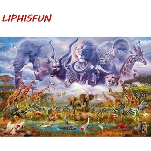 LIPHISFUN Full Drill Diamond Painting Animals party Resin Square/round Handmade Embroidery Cross Stitch Home Decor forest animal