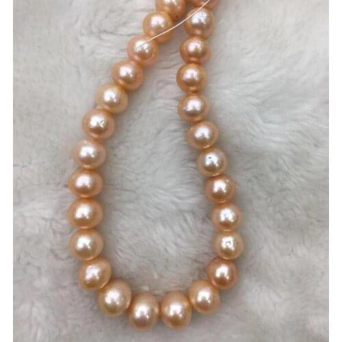 Fashion jewelry Free Shipping GORGEOUS 12-13MM freshwater ROUND GOLD PINK PEARL NECKLACE 18INCH 925silver