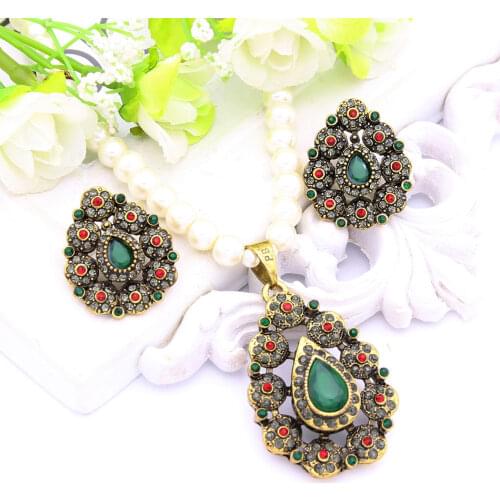 Fashion Women Rhinestone Bead Jewelry Sets Resin Earring Imitation Pearl Necklace Hollow Out Flower Vintage Ethnic Jewelry Sets