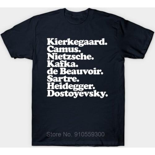 Men t-shirt Kierkegaard. Camus. Nietzsche. Kafka. de Beauvoir. Sartre. Heidegger. Dostoyevsky. tshirt