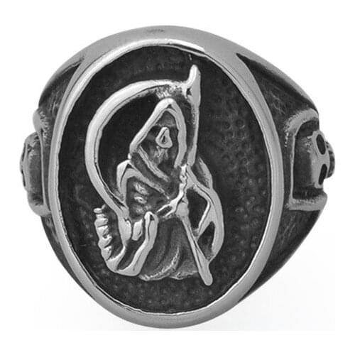 Stainless steel Punk Motorcycles Biker Zombie Vampire Skull Fashion Death Sickle Ring halloween party gift for men