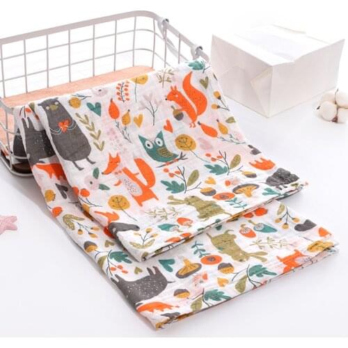Soft 100% Cotton Muslin Baby Blanket Cartoon Animal Newborn Blankets Bath Gauze Towl Infant Muslin Swaddle Wrap Stroller Cover