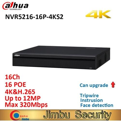Dahua 16Ch 1U 16PoE NVR5216-16P-4KS2 4K&H.265 Pro Network Video Recorder Up to 12Mp Resolution with 2 SATA Ports Up to 12TB