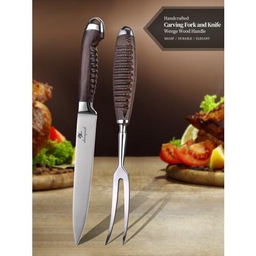Shuangmali 2PCS 4 Inch 5Cr15Mov Stainless Steel Carving Fork and 7.5 Inch Carving Knife Barbecue Carving Fork set With Gift Box