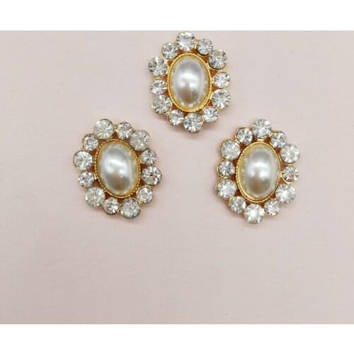 10 PCS 20x26mm Metal Alloy KC Gold Crystal Rhinestone Imitation Pearl Oval Flowers Connectors For DIY Hair Accessories