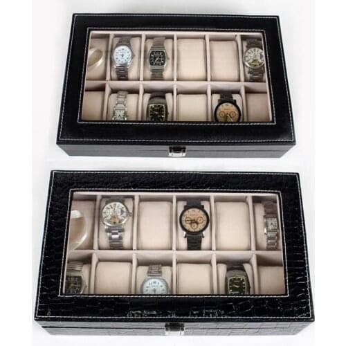 TONVIC 1Pc Factory Wholesale 12 Grid Leatherette Jewelry Watch Display Box Storage Collection Fashion Case