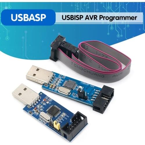 1Set USBASP USBISP AVR Programmer USB ATMEGA8 ATMEGA128 ATtiny/CAN/PWM 10Pin Wire Module DIY + 10Pin To 6 Pin Adapter Board
