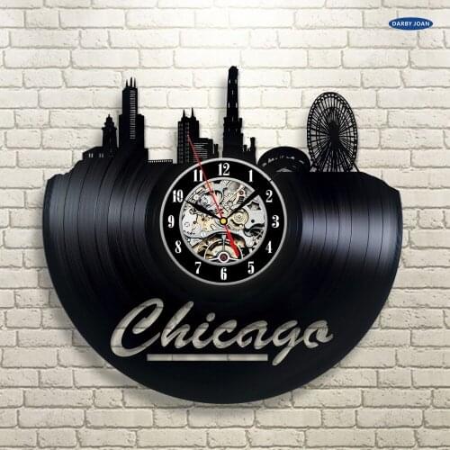 Chicago Vinyl Record Clock Wall Decoration Modern Vintage Art Room saat