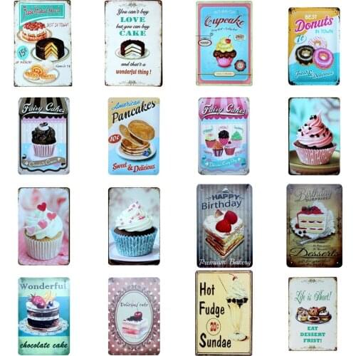 Vintage Cake Dessert Metal Signs Retro Bakery Kitchen Wall Art Home Decor Pie Ice Cream Donuts Iron Poster Tin Sign 8x12 inch