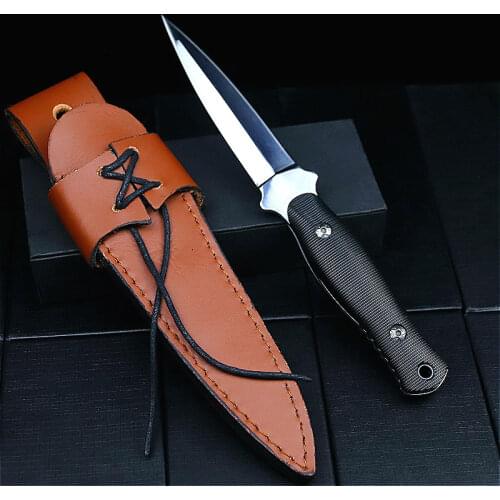 Japanese mirror light portable tactical knife outdoor hunting straight knife survival tool outdoor fishing knife + leather cover