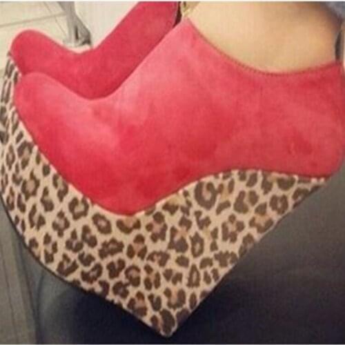 ASHIOFU Handmade Womens Wadge Heel Pumps Faux-suede Leopard Sexy Party Dress Shoes Evening Club Fashion Pumps Court Shoes