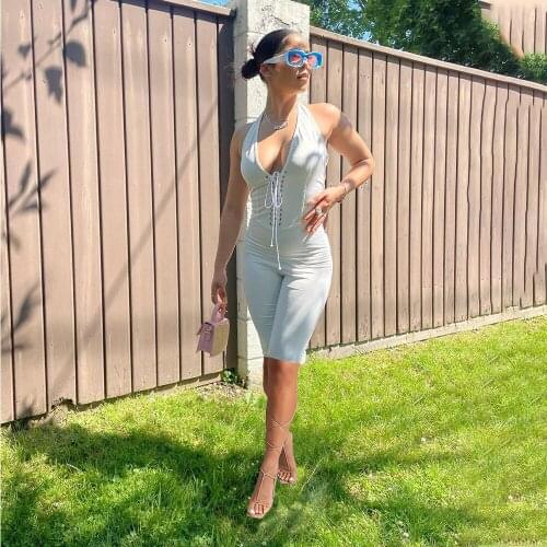 Lace Up Drawstring Rompers Womens Bodysuit Sexy Halter Neck Off The Shoulder Skinny Playsuit Activewear Sleeveless Sport Outfit