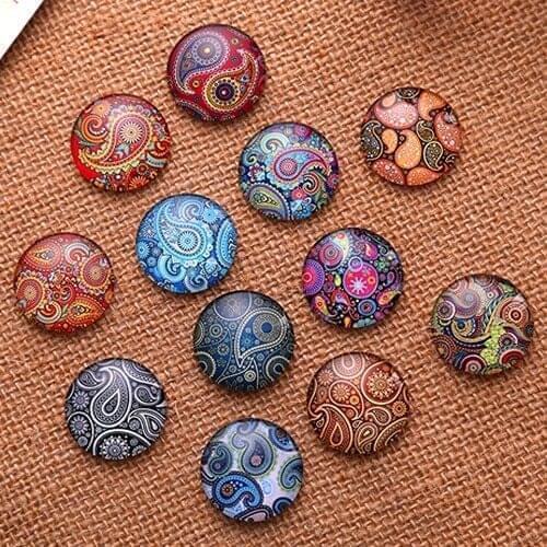 10mm 12mm 20mm Random Mixed Cashew flowers Round Pattern Glass Cabochons Flatback Photo Dome Jewelry Cameo Pendant Base K02881