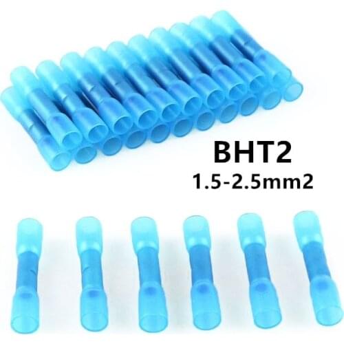 10Pcs BHT2 16-14 Transparent blue Heat Shrink Electrical Butt Connectors Crimp Wire Cable Terminals transparent blue 1.5-2.5mm2