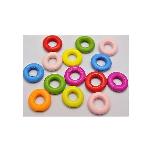 100 Mixed Bright Color Round Ring Wood Beads 15mm ~Wooden Ring Beads
