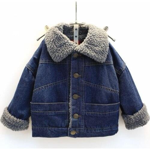 2021 Winter Jacket For Girls Plus Cashmere Thicken Jeans Coat Children Clothes Warm Fashion Baby Denim Jackets 90-130cm