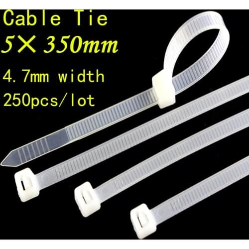 250PCS/lot 5*350mm Self-locking Latching Industrial Grade and Reusable Fastening Cord Straps for Home, Office and Outdoors