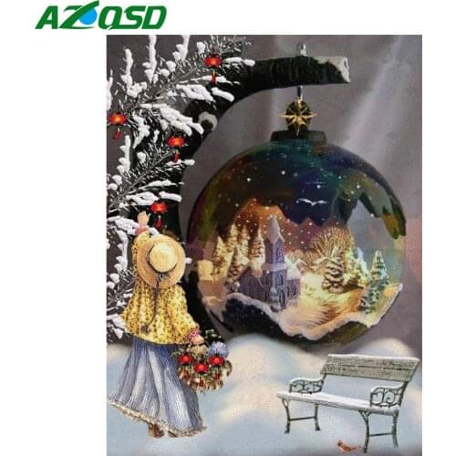 AZQSD Diamond Painting Snow Landscape Cross Stitch Rhinestone 5D Diamond Embroidery Winter Girl Mosaic Needlework Decor For Home