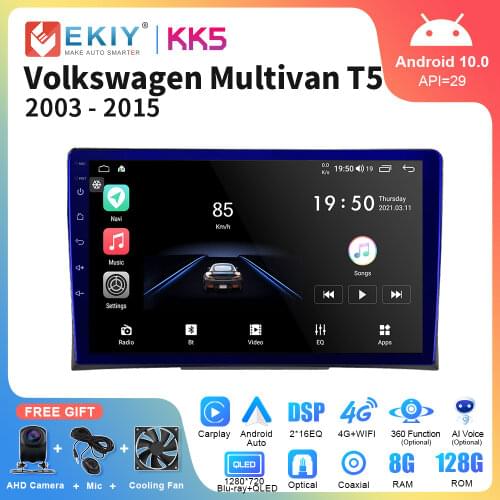 EKIY 1280*720P QLED Android 10 Autoradio For Volkswagen VW T5 Multivan 2008-2013 2014 2015 Car Radio Multimedia Player GPS Navi