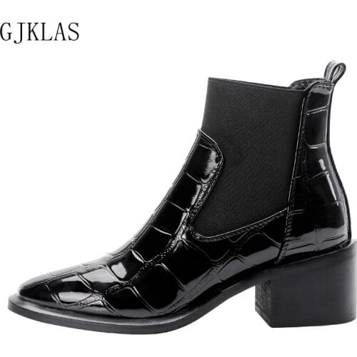 Patent Leather Boots High Heels Women Black Ankle Boots for Women Shoes High Heel Round Toe Shoes Woman Spring Autumn Boots New