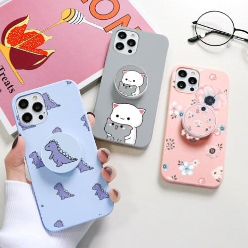 Cartoons Animal Cat Dinosaur Holder Cases For iPhone 11 12 Pro XS MAX Mini X XR SE 2020 For iPhone 7 8 6 6S 5 5S SE Plus Fundas