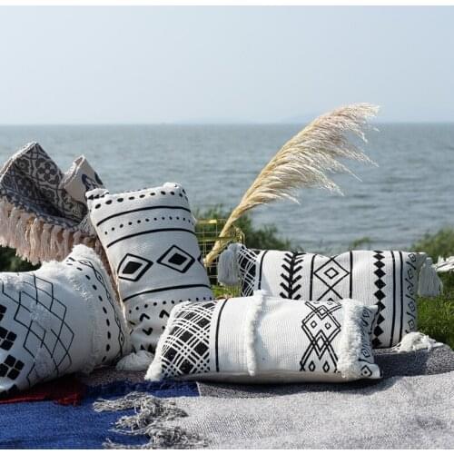 Tufted Pillow Case Monochrome Decorative Pillow Cover Geometric Throw Pillow Cover Home Sofa Bed Decoration Accessories