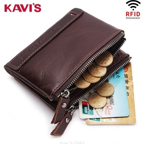 Men Genuine Leather Business Wallet RFID Anti-theft double Zipper Hasp Purse Male Card Holder Gifts Mony Bag