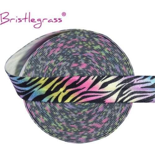 BRISTLEGRASS 5 Yard 5/8" 15mm Rainbow Zebra Stripe Print FOE Foldover Elastic Spandex Satin Band Hair Tie Tutu Dress Sewing Trim