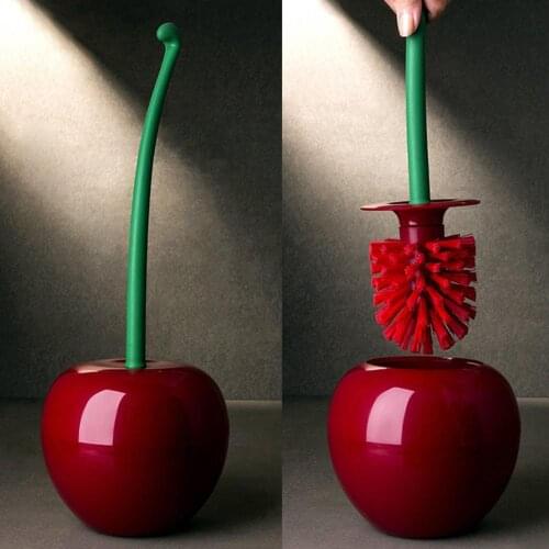 Toilet Brush and Holder Creative Lovely Cherry Shape Lavatory Brush Toilet Brush Bathroom Toilet Brush Holder Set Clean Tool