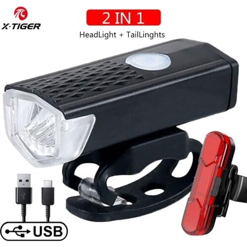 X-TIGER Bicycle Light MTB Bike Front Lamp IPX6 Waterproof 800 mAh USB Rechargeable Bike Flashlight With Taillight Accessories
