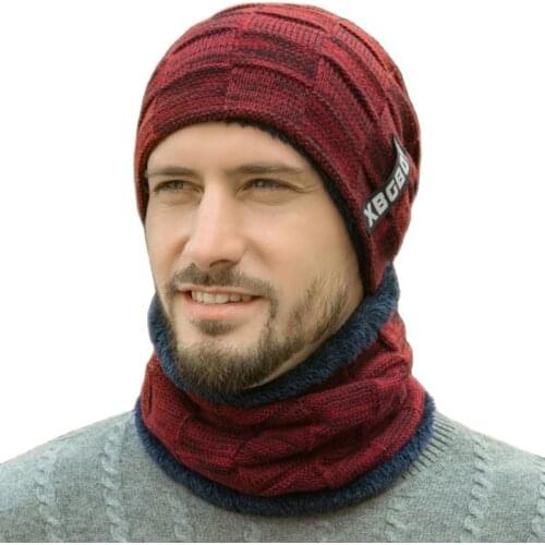 Hat Scarf Set Thick Warm Fleece Lined Knitted Hat Scarf Men Winter Accessories Male 2PCS Winter Set Snow Ski Riding Beanie Hat