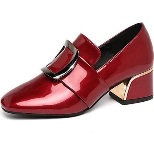Best Sale 2020 Spring Square Head Patent Leather Shoes Women High Heel Shoes Fashion Elegant Shoes Banquet Wedding Women Shoes