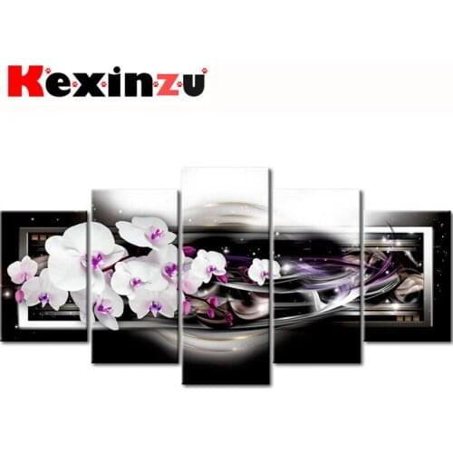 5pcs Full Square/Round Drill 5D DIY Diamond Painting Cross Stitch"White Flower" Multi-picture Combination Embroidery Decor Home