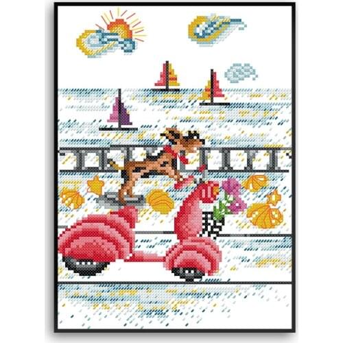 Dog Running By The Sea Patterns Counted 11CT 14CT DIY Cross-Stitch Kits Embroidery Needlework for Home Wall Decor DA489