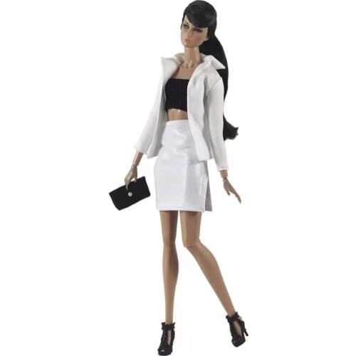 11.5" Doll Outfits White Office Lady Work Wear Suit for Barbie Clothes Coat Jacket Skirt Bag 1/6 BJD Accessories Dressing Up Toy