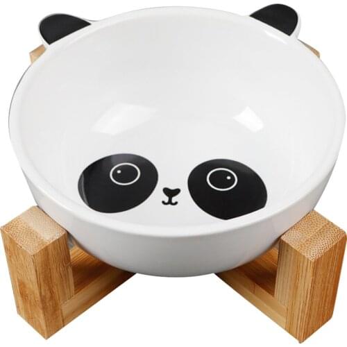 New Dog Cat Bowls Cute Cartoon Pattern Ceramic Feeding Feeder Water Bowl For Pet Dog Cats Puppy Food Dish with Wood Stand