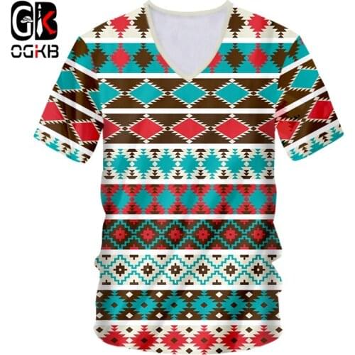 OGKB Funny Geometric Pattern 3D Printed V-neck T Shirts Men Casual Cartoon Tshirt Pixel Style Short Sleeve T-shirt Plus Size