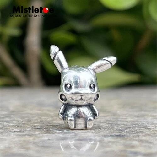 Mistletoe 925 Sterling Silver Cartoon Long-eared bunny Rabbit Charm Bead Jewelry